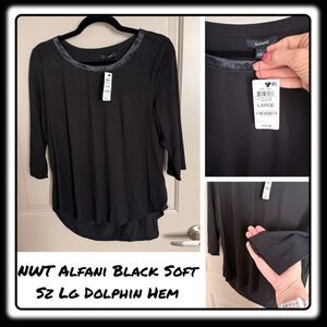 NWT Alfani Black women’s large soft top dolphin hem 3/4th length sleeve